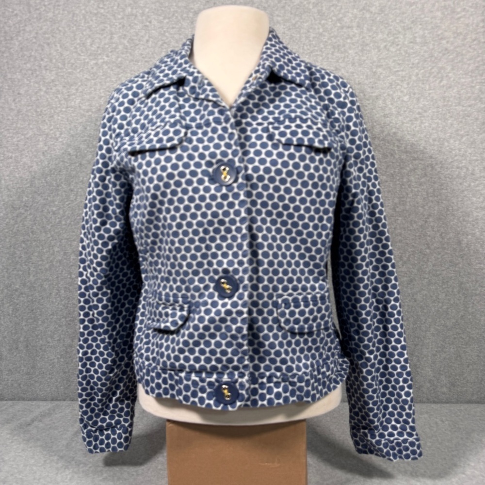 Women’s Charter Club Blue and White Polka Dot Cotton Jean Jacket Size Large